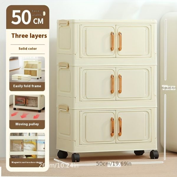 Foldable Storage Cabinet, Plastic Wardrobe with Multiple Layers for Snacks And Toys, Home Use, No Installation Required, with Doors.