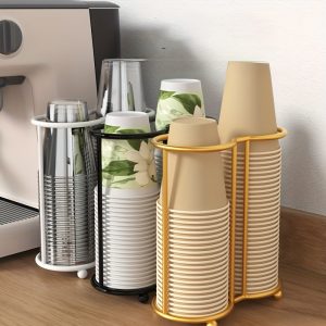 Versatile, Space-Saving Double Tube Disposable Cup Holder - Sturdy Iron Tabletop Organizer for Home, Office, Bar, Cafe - Easy to Use & Convenient Black Storage Rack