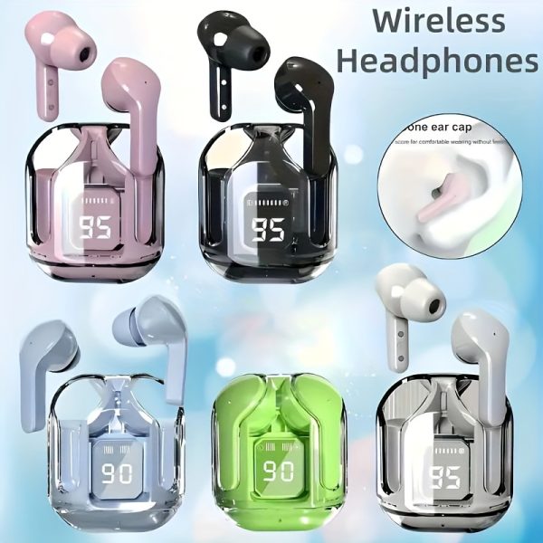 Transparent Wireless TWS Earbud Headphones, High-Fidelity Stereo Sound, Touch Control Media, Noise-Cancelling Voice Call, with Type-C Charging Case, for Exercise, Running, Gaming, Calls, Compatible with Smartphones, Tablets, Laptops, 150mAh Lithium Polymer Battery, USB Charging, 2.5-5W Power Range, Closed-Back Earphones with Condenser Mic, No Quick Charge