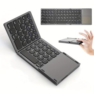 Compact 3-Fold Wireless Keyboard with Touchpad – Portable, Rechargeable, Wireless Connectivity for iPad Air 2, Windows 10 & Android Devices, 81 Keys, USB Charging, Lightweight Design, Multidevice Support | Modern Aesthetic | Durable Construction