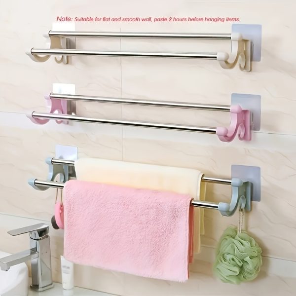 1pc Double Rod Towel Bar, Stainless Steel Towel Rack For Bathroom, Wall Mounted Towel Holder, Towel Storage Shelf, Bathroom Accessories, Bathroom Storage And Organization