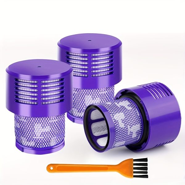 V10 Filter Replacements for The Dyson V10 Cyclone Series, Including V10 Absolute, V10 Animal, And V10 Total Clean, SV12, Compatible with Part Number 969082-01, Comes in a Pack of Three Filters And One Cleaning Brush.