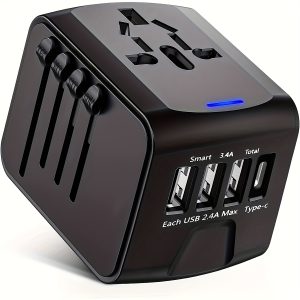 Travel Adapter Worldwide, Travel Plug Adapter Worldwide With Type C 3 USB Ports And AC Socket, Universal Travel Plug Adapter For Travel, Black