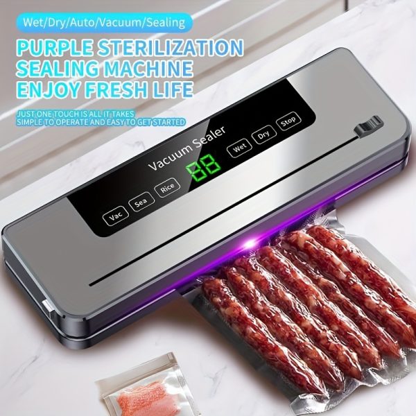 Vacuum Sealer, Food Freshness Machine, Electric Sealer, Food Packaging Machine, Air Extractor, High Suction, Fully Automatic, Compressed Air, One-Button Operation, Automatic Sealing, Very Convenient and Fast, Suitable for Dry and Wet Food Preservation, Kitchen Food, Sterilization
