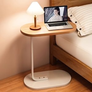 Contemporary Walnut Wood Sofa Side Table | Sturdy Black Metal Base | Multi-Use End Table for Living Room & Bedroom | Compact Design with Laptop and Lamp Slot | Easy Assembly | Durable Engineered Wood Top, Workspace Organizer | Modern Side Table | Sturdy Construction, Furniture for Home