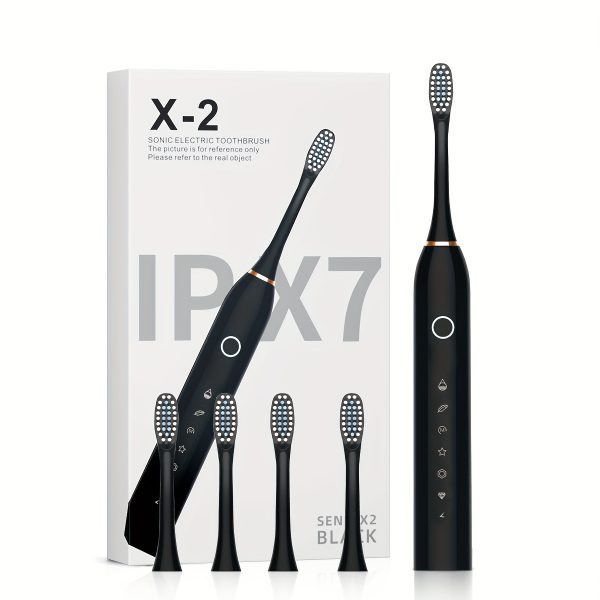 1pc Sonic Electric Toothbrush, X2, USB Rechargeable with 4 Modes, 500mAh Lithium Polymer Battery, Adult Oral Care, Includes 2 Soft Bristle Brushes, for Whitening and Plaque Removal