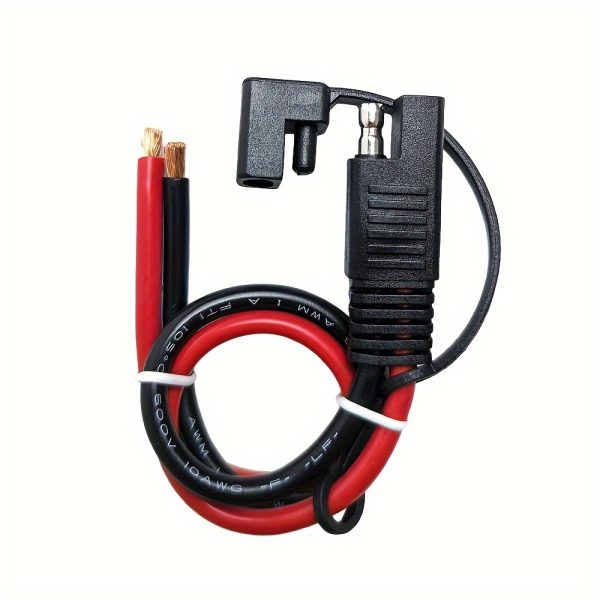 Heavy-Duty 10AWG SAE Extension Cable with Easy-Connect Plug - Ideal for Solar Panel, RV Battery & Motorcycle Charging, 50V Max, Conductive Material, Red/Black