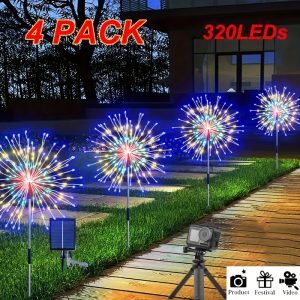 4pcs AMILL Solar Fireworks LED Lights for Garden -, 8 Modes of Fairy Tale Decorative String Lights, Perfect for Ramadan, Valentine's Day, and Outdoor Studio Shooting Props, Solar Fairy Lights