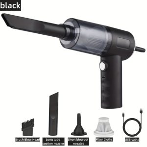 Handheld Cordless Vacuum Cleaner 2-in-1 Blower and Suction with Crevice Tool, Rechargeable USB Charging ABS Material, Black, for Car, Home, Office, and Pet Hair Removal