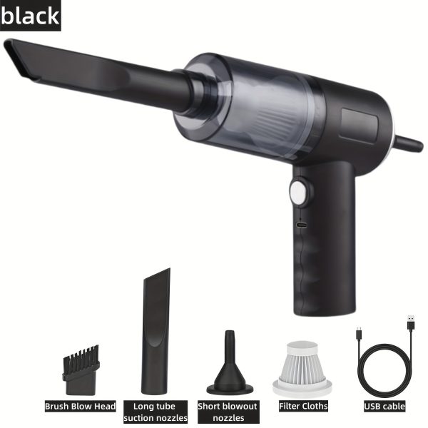 Handheld Cordless Vacuum Cleaner 2-in-1 Blower and Suction with Crevice Tool, Rechargeable USB Charging ABS Material, Black, for Car, Home, Office, and Pet Hair Removal