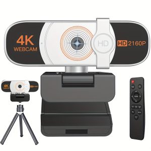 4K Webcam For PC, Auto-zoom, With Remote Control, Privacy Cover, White Balance, Webcam With Microphone, Plug&Play, 4K Web Camera For Laptop/Desktop, Video Calling, Conferencing