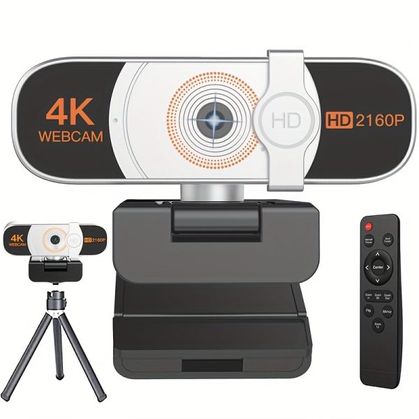 4K Webcam For PC, Auto-zoom, With Remote Control, Privacy Cover, White Balance, Webcam With Microphone, Plug&Play, 4K Web Camera For Laptop/Desktop, Video Calling, Conferencing