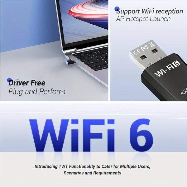 USB WiFi 6 Network Card, USB 6-Port WiFi Adapter for PC Desktop Computers, Latest Wi-Fi 6 AX900 Dual-Band 600Mbps 5G/286Mbps 2.4G, for Windows 11 10 7 Laptop, Plug and Play, with Built-in Driver
