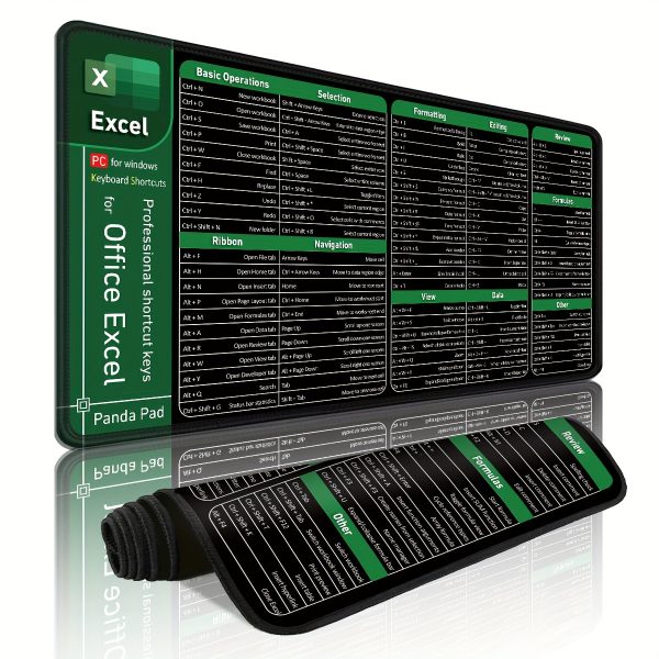 1pc Extra-Large Excel Shortcut Keyboard Pad - XL/XXL, High-Definition Printed, Non-Slip Rubber Base, Washable Polyester Desk Mat for Home Office & Gaming - Ideal Gift for Boyfriend, Girlfriend, Mouse Pads for Desk