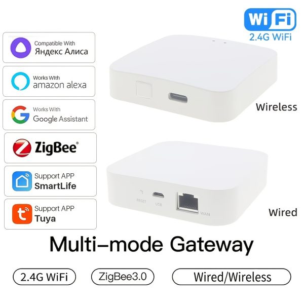 Tuya Zigbee 3.0 Mini Smart Home Hub Gateway - Multi-Mode WiFi Mesh Bridge, Compatible with Alexa & Google Assistant, USB Powered, No Display, for Office & Home Automation - White