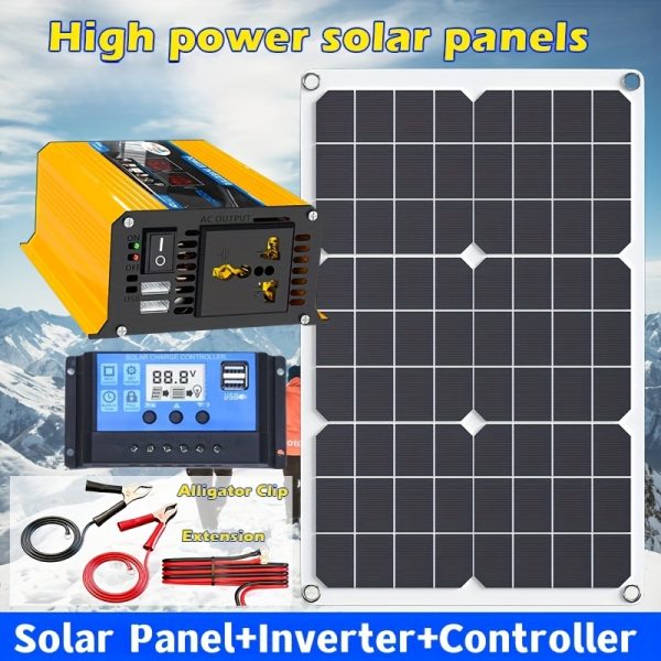 Monocrystalline Silicon Solar Panel 300W Car Inverter 100A Solar Controller, Solar Panel System Combination 12V to 110V/220 Smart Charging, 12V Battery Charger Mobile Power Supply 300W Outdoor Power Generation System Home Power Station Solar Inverter Kit