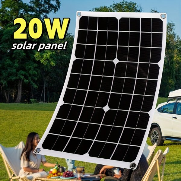 RCL- 1-2pcs, 20W/40W Flexible Solar Panels, 12V/5V Suitable for Outdoor Camping, Camping, Hiking, Car, Yacht Battery Charging, for Mobile Power and Mobile Phone Charging