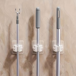 3pcs Hanging Mop Storage Rack With Buckle, Punch-free Mop Clip Hook Holder For Bathroom, Plastic Broom Storage Holder, Household Space Saving Storage Organizer For Bedroom, Garden, Bathroom, Home, Dorm