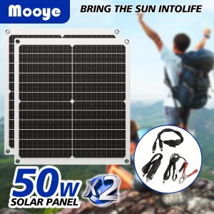 2-Pack MOOYE 50W Portable Solar Panel Charger with 60A Controller, High-Efficiency Solar Power Supply for Outdoor Activities, Removable Photovoltaic Module, Insulation Material, DC & USB Interfaces, Ideal for Camping, RV, Yacht Power Extension