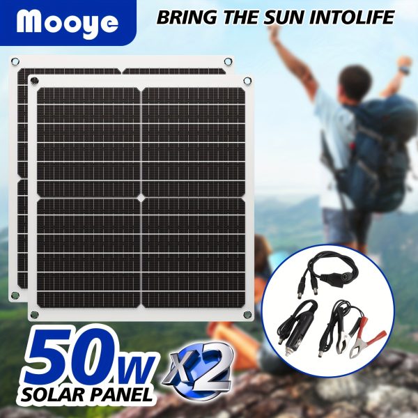 2-Pack MOOYE 50W Portable Solar Panel Charger with 60A Controller, High-Efficiency Solar Power Supply for Outdoor Activities, Removable Photovoltaic Module, Insulation Material, DC & USB Interfaces, Ideal for Camping, RV, Yacht Power Extension