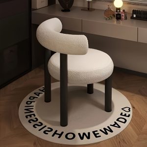 Designer Small Round Chair in a Creamy Style, Perfect for a Minimalist Dressing Table Or As a Chic Dining Chair.