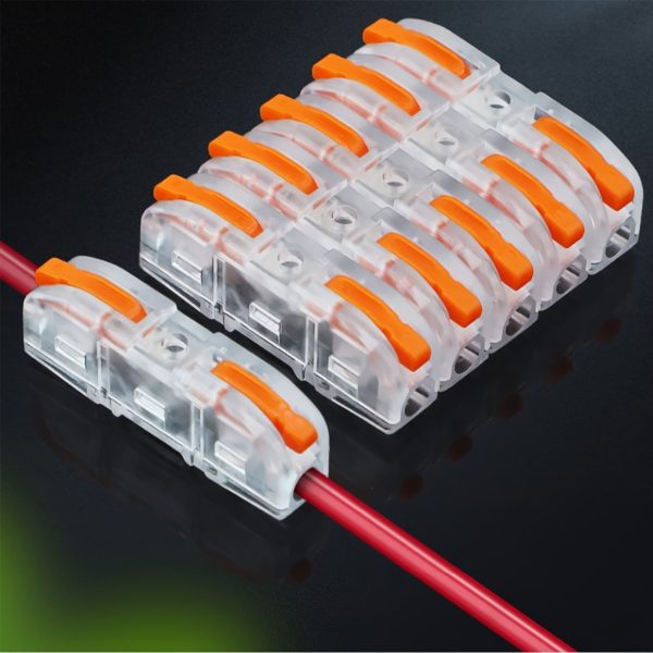 100pcs CLELO Quick Connect Wire Connectors - 1 to 1 Inline Lever Nuts, Durable Copper & Stainless Steel, Flame Retardant Shell, for AWG28-12/0.08mm²-4.0mm²
