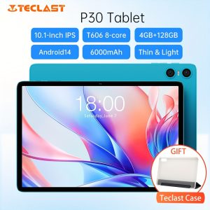Teclast P30 Tablet 10.1-inch IPS Display, Android 14, Unisoc T606 Octa-Core, 4GB RAM 128GB ROM, 6000mAh Battery, Type-C Charging, Dual-Band Wi-Fi, 2MP Front & 5MP Rear Cameras, USB OTG, Glass Fiber Body, 1280x800 Resolution, ≤36V Operating Voltage