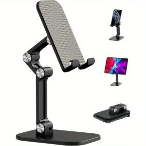 1pc Adjustable Phone Stand Holder, ABS Material, Foldable & Detachable, Compatible with 10.16-27.94 cm Smartphones/iPad/Tablet, Anti-Skid & Anti-Scratch Pads, Desk Mount - Black