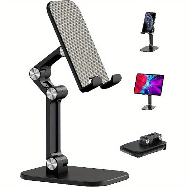 1pc Adjustable Phone Stand Holder, ABS Material, Foldable & Detachable, Compatible with 10.16-27.94 cm Smartphones/iPad/Tablet, Anti-Skid & Anti-Scratch Pads, Desk Mount - Black