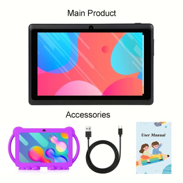 Relndoo Android 13 Tablet - 17.78 cm, 32GB Storage, 6GB RAM, Eye Protection Screen, Parental Control, Dual Camera, Shockproof Case, Pink Cartoon Design with Balloons & Clouds Illustration, Perfect for Youngsters, Youngsters Tablet | Cheerful Illustration | Safe for Youngsters