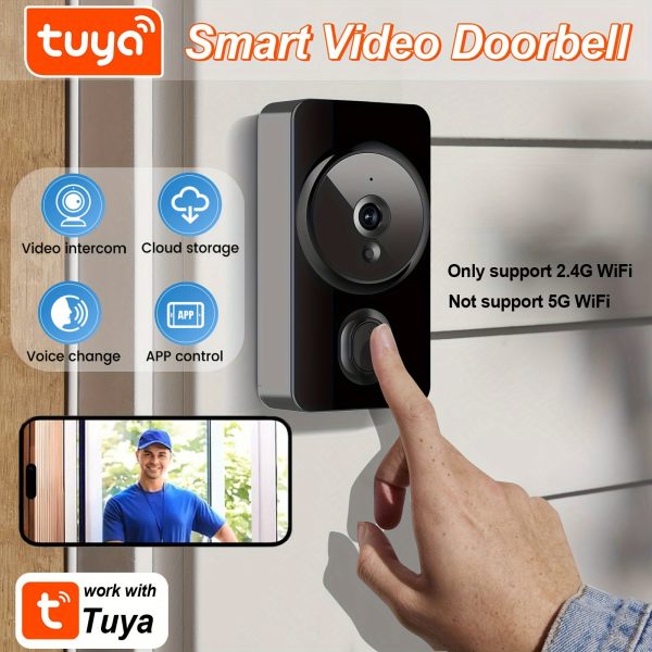 Tuya Smart Video Doorbell Camera - 2.4G WiFi, App Control, Two-Way Intercom, Night Vision, Cloud & Local Storage, No Drill Installation, AAA Battery Powered (Batteries Not Included) for Home & Commercial Security, Commercial Doorbell | Wallmounted Camera | Advanced Technology