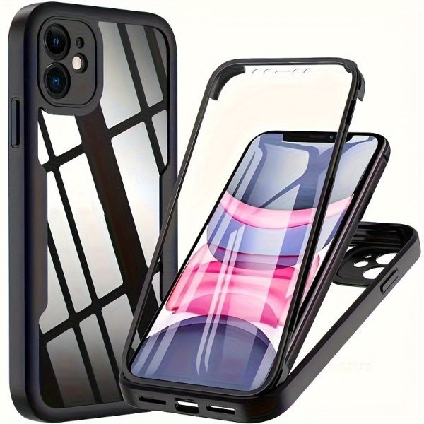 360 Full Body Protective Case for iPhone, Integrated Screen and Back Cover, Transparent Dual Side Protection, Shockproof PC Material, Compatible with iPhone 11/12/13/14 Pro Max Series