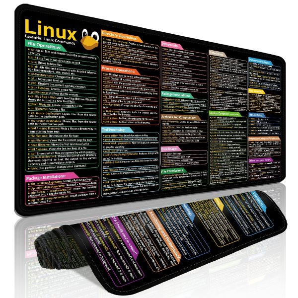 1pc XL Linux Shortcut Keys Mouse Pad - Durable, Washable Polyester Desk Mat with HD Graphics, Precision Stitched Edges & Anti-Slip Backing - Color Coded for Easy Identification - Ideal for Home Office, Programmers, Gamers - Great Holiday Gift, Mouse Pads for Desk
