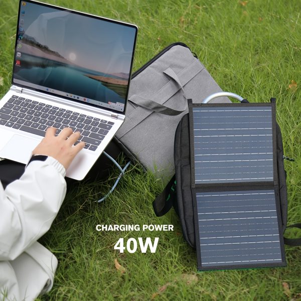 40W Portable 2-fold Solar Panel, Foldable Solar Panel Battery Charger for Portable Power Station Generator, USB Port -12V Output+DC Direct Output (18V Output), Used for Camping RV Trips