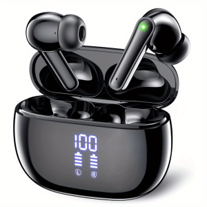 Wireless Earbuds with Touch Control, Built-in Noise Reduction Mic, Type-C Charging Case, 15Hr Playtime, 2Hr Quick Charge, USB Charging, 380mAh Battery, with LED Power Display, for Sports, Adult, Compatible with Cellphones