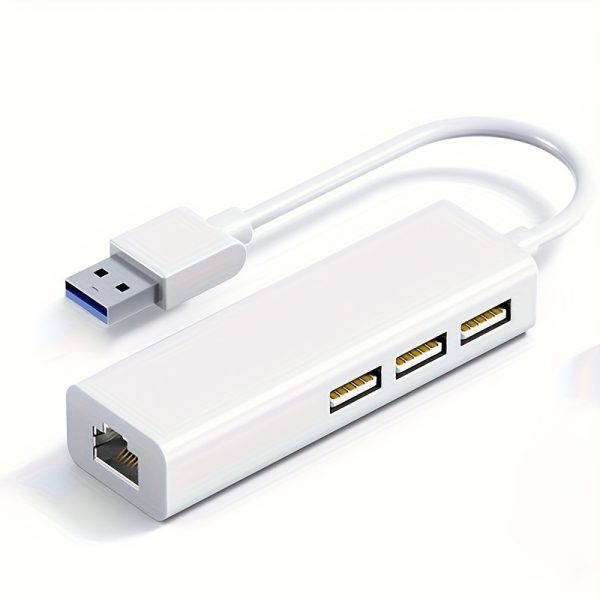 4 In 1 High-Speed Adapter, 100Mbps RJ45 To USB Network Card Converter, 3-Port USB Hub, Plug And Play, Driverless, Compatible With Laptop/Desktop/TV Box, Easy Heat Dissipation ABS Material, Compact Design
