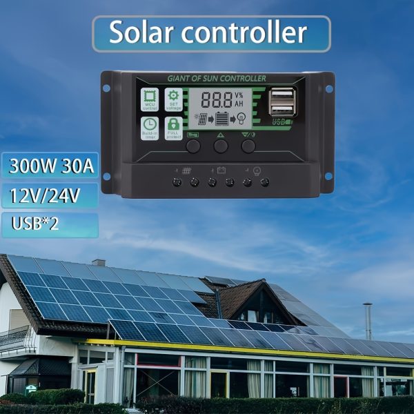 30A Smart Solar Charger Controller with Digital Display - Monocrystalline Silicone Photovoltaic Panel, MPPT Voltage Regulation, Intelligent Light Control & Timer