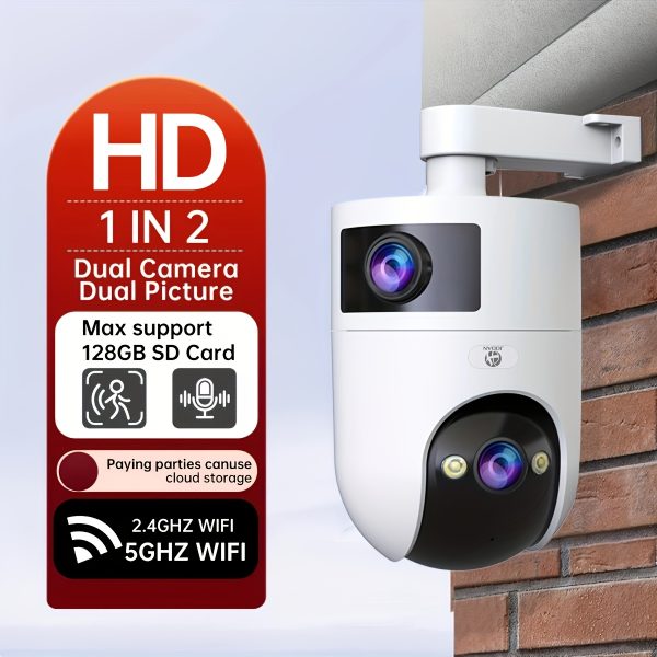 1pc JOOAN 5G/2.4G WiFi Dual Lens Security Camera, Wall Hanging, PTZ, 2-Way Audio, HD 1296p Video, App Control, Audio and Motion Alerts, Non-Waterproof, USB Powered, No Battery - Indoor/Outdoor Surveillance