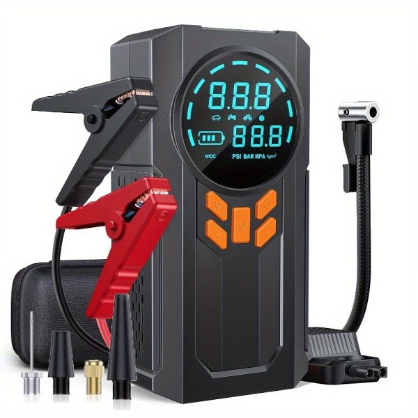 JKUOO 5-in-1 Car Starter with Air Pump, 150PSI, Rechargeable Lithium Battery, 8000mAh, USB Powered, Square Shape, No Energy Efficiency Rating, Portable Car Battery Charger