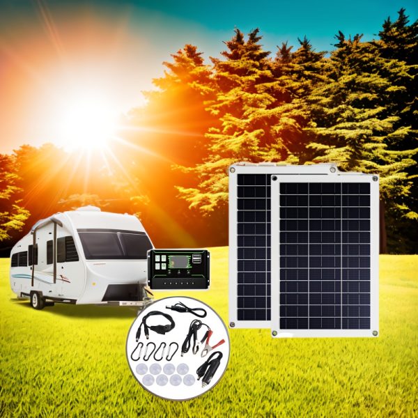 Sunant 2pcs 60W Solar Panel Kit with Dual USB Charging Ports, Insulation Material, Removable Photovoltaic Module, Solar Charging Power Supply, Ideal for Car, Yacht, RV, Portable Battery Charging, Outdoor Essential