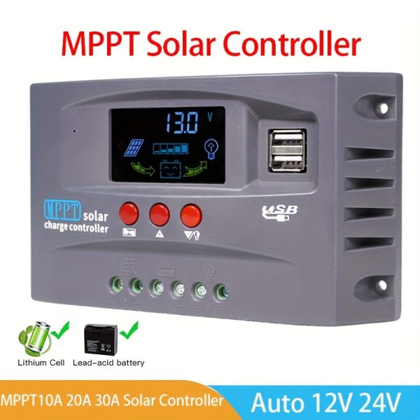High-Efficiency MPPT Solar Charge Controller with Colorful LCD Screen - 10A/20A/30A, 12V/24V Auto, for Lithium & Lead-Acid Batteries - Durable Insulation, Up to 50V Input, Sleek Design