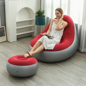 1/2pcs Portable Inflatable Sofa with Footstool, Foldable Outdoor Lounge Chair, PVC Material, Wet Wipe Clean, No Electricity Needed, Ideal for Camping, Travel & Sunbathing, Red