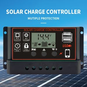 Solar Charge Controller 12V/24V Compatible with LCD Display, Adjustable Timer, Dual USB Output, Multi-Protection System for Enhanced Power Generation Efficiency - Hardwired Power Supply, No Battery Required