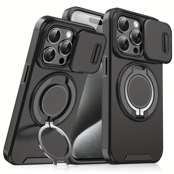 For iPhone 16/15/14/13/12/11/Pro/Max Pro/Plus Mobile Phone Case, with Sliding Camera Cover + [Full Camera Protection], with 360° Rotating Ring Bracket/Magnetic Car Bracket/Matte Texture Shockproof Mobile Phone Protective Case