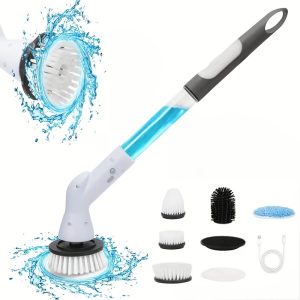 Multi-Functional Electric Spin Scrubber with 6 Replaceable Brush Heads - USB Rechargeable, Cordless Tile, Grout, and Carpet Cleaner, 2000mAh Lithium Battery-Powered, Upholstery and Bathroom Cleaning Machine with Detachable Head and Built-in Liquid Dispenser