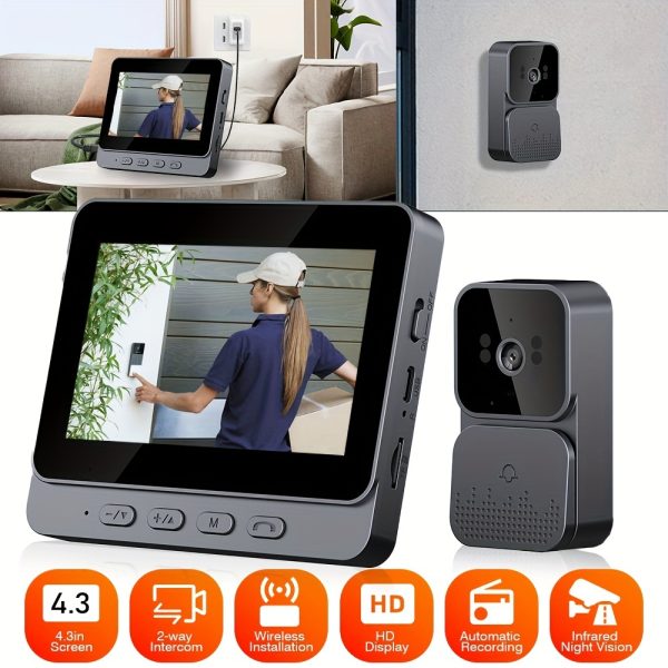 Video Doorbell with Intercom Doorbell Camera with 10.92 cm Screen Household Infrared Night Version Two-Way Speaking Long Battery Easy Connection No Need app