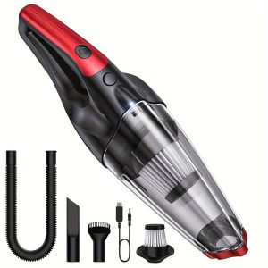 Compact 6.5KPA High-Power Cordless Handheld Vacuum Cleaner with LED Light & HEPA Filter - Rechargeable, Quiet Operation for Home, Car, Stairs, Pet Hair & Dust Removal - Includes Crevice Tool, Red, Cordless Vacuum Cleaner
