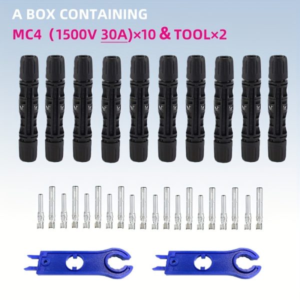 10 Pairs 1000V/1500V 30A MC4 Solar Connectors Set, Conductive Material, Waterproof & Corrosion-Resistant, with Wrenches, for Solar Panel Cable Connection, No Electricity Needed