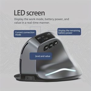 1pc 2.4G+BT Vertical Wireless Mouse with OLED Screen USB RGB Rechargeable Mouse for Computer Laptop Tablet Ergonomics Mice Gaming