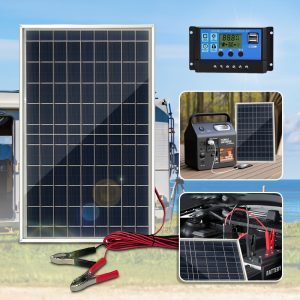 10W Polycrystalline Silicone Solar Panel Kit with Dual Clips, 18V Output & USB 5V Controller - Perfect for Yard, Car, Camping, Street Lights, Surveillance, RVs & Outdoor Power